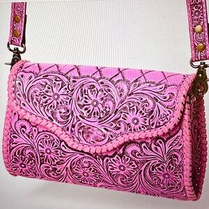 NWT American Darling Pink Floral Tooled Crossbody Bag